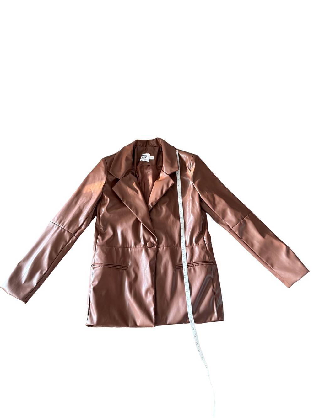 Princess Polly Oversized Faux Leather Blazer Jacket - Brown